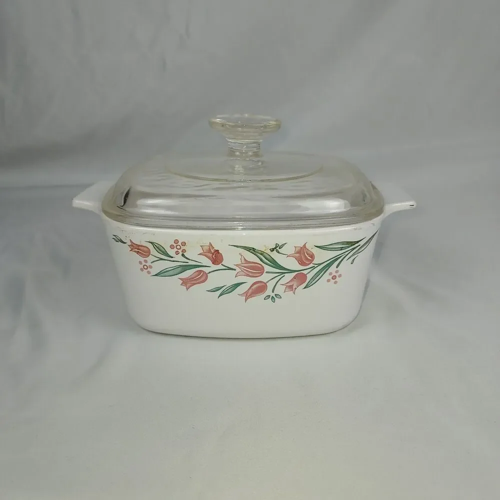 Corning Ware Rosemarie Pink Tulip A-1.5-B 1.5 Qt Covered Casserole Dish With Lid